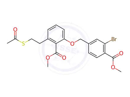 Chemical structure of Benzoic acid, 4-[[3-[2-(acetylthio)ethyl]-2-(methoxycarbonyl)phenoxy]methyl]-2-bromo-, methyl ester