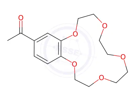 Chemical structure of 1-(2,3,5,6,8,9,11,12-Octahydro-1,4,7,10,13-benzopentaoxacyclopentadecin-15-yl)ethan-1-one