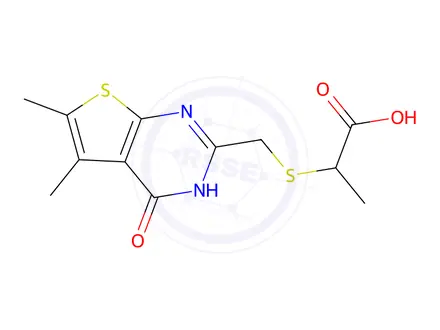 Chemical structure of 2-[({5,6-Dimethyl-4-oxo-3H,4H-thieno[2,3-d]pyrimidin-2-yl}methyl)sulfanyl]propanoic Acid