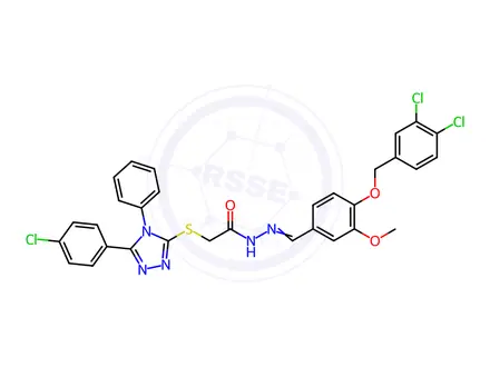 Chemical structure of Acetic acid, 2-[[5-(4-chlorophenyl)-4-phenyl-4H-1,2,4-triazol-3-yl]thio]-, 2-[[4-[(3,4-dichlorophenyl)methoxy]-3-methoxyphenyl]methylene]hydrazide