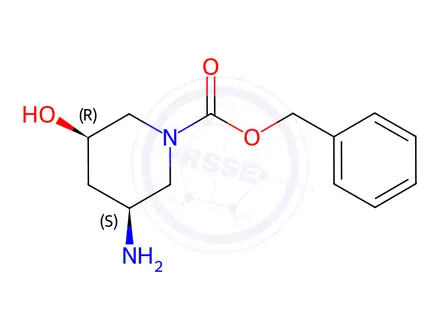 Chemical structure of (3S,5R)-3-Amino-5-hydroxy-piperidine-1-carboxylic acid benzyl ester