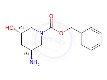 Chemical structure of (3S,5S)-3-Amino-5-hydroxy-piperidine-1-carboxylic acid benzyl ester