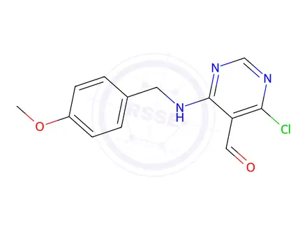Chemical structure of 4-Chloro-6-((4-methoxybenzyl)amino)pyrimidine-5-carbaldehyde