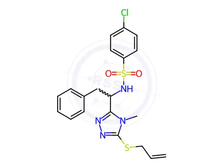 Chemical structure of N-(1-(5-(allylthio)-4-methyl-4H-1,2,4-triazol-3-yl)-2-phenylethyl)-4-chlorobenzenesulfonamide