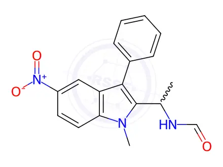 Chemical structure of N-(1-(1-Methyl-5-nitro-3-phenyl-1H-indol-2-yl)ethyl)formamide