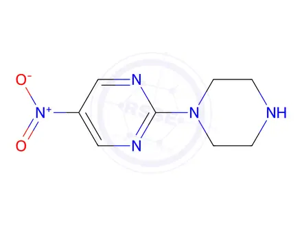 Chemical structure of PYRIMIDINE, 5-NITRO-2-(1-PIPERAZINYL)-