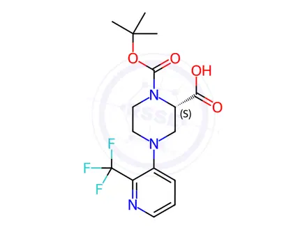 Chemical structure of (S)-1-(tert-Butoxycarbonyl)-4-(2-(trifluoromethyl)-pyridin-3-yl)piperazine-2-carboxylic acid