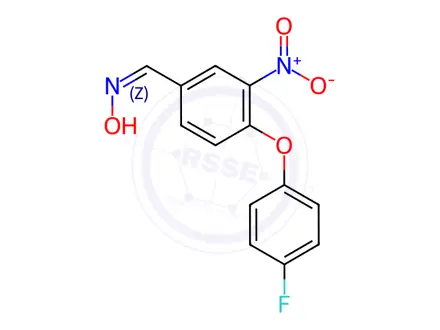 Chemical structure of 4-(4-Fluorophenoxy)-3-nitrobenzenecarbaldehyde oxime