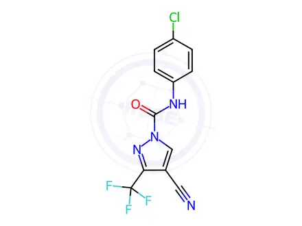 Chemical structure of N-(4-chlorophenyl)-4-cyano-3-(trifluoromethyl)-1H-pyrazole-1-carboxamide