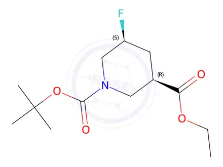 Chemical structure of cis-5-Fluoro-piperidine-1,3-dicarboxylic acid 1-tert-butyl ester 3-ethyl ester