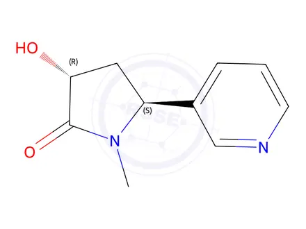 Chemical structure of Trans-3-hydroxy-1-methyl-5-(pyridin-3-yl)pyrrolidin-2-one