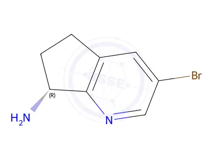 Chemical structure of (R)-3-bromo-6,7-dihydro-5H-cyclopenta[b]pyridin-7-amine