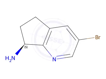 Chemical structure of (S)-3-bromo-6,7-dihydro-5H-cyclopenta[b]pyridin-7-amine