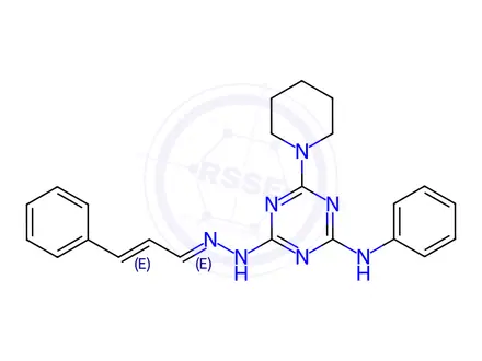 Chemical structure of N-Phenyl-4-[2-(3-phenylallylidene)hydrazino]-6-(1-piperidyl)-1,3,5-triazin-2-amine