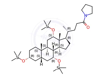 Chemical structure of 24-Oxo-24-pyrrolizino-3α,7α,12α-tris(trimethylsiloxy)-5β-cholane