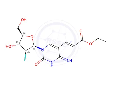 Chemical structure of (E)-Ethyl 3-(4-amino-1-((2R,3S,4R,5R)-3-fluoro-4-hydroxy-5-(hydroxymethyl)tetrahydrofuran-2-yl)-2-oxo-1,2-dihydropyrimidin-5-yl)acrylate