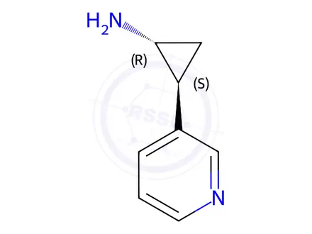Chemical structure of trans-2-(pyridin-3-yl)cyclopropan-1-amine dihydrochloride