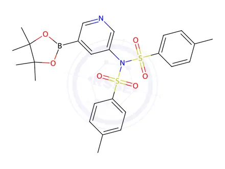 Chemical structure of 4-Methyl-N-(5-(4,4,5,5-tetramethyl-1,3,2-dioxaborolan-2-yl)pyridin-3-yl)-N-tosylbenzenesulfonamide