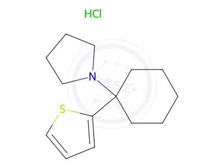 Chemical structure of 1-[1-(2-Thienyl)cyclohexyl]pyrrolidine Hydrochloride
