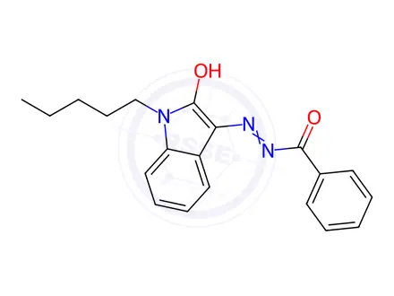 Chemical structure of Benzoic acid, (2Z)-2-(1,2-dihydro-2-oxo-1-pentyl-3H-indol-3-ylidene)hydrazide