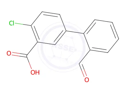 Chemical structure of 4-Chloro-2'-formyl-[1,1'-biphenyl]-3-carboxylic acid