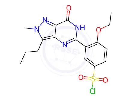 Chemical structure of Demethylpiperazinyl Iso Sildenafil Sulfonyl Chloride