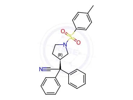 Chemical structure of 2-[(3R)-1-(4-methylphenyl)sulfonylpyrrolidin-3-yl]-2,2-diphenylacetonitrile