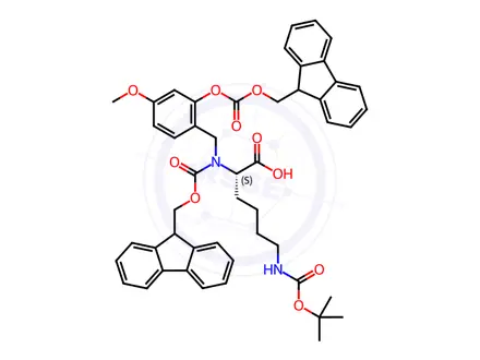 Chemical structure of FMOC-(FMOCHMB)LYS(BOC)-OH
