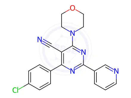 Chemical structure of 4-(4-chlorophenyl)-6-morpholino-2-(3-pyridinyl)-5-pyrimidinecarbonitrile