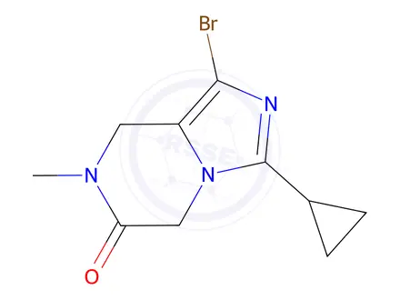 Chemical structure of 1-Bromo-3-cyclopropyl-7-methyl-7,8-dihydroimidazo[1,5-a]pyrazin-6(5H)-one