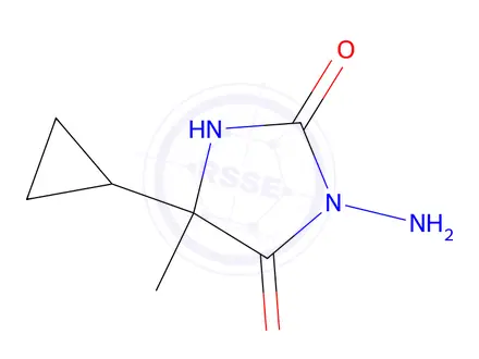 Chemical structure of 3-amino-5-cyclopropyl-5-methylimidazolidine-2,4-dione