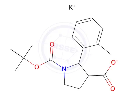 Chemical structure of potassium (2R,3R)-1-(tert-butoxycarbonyl)-2-(2-methylphenyl)pyrrolidine-3-carboxylate