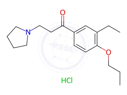 Chemical structure of beta-1-Pyrrolidinylaethyl-(4-n-propoxy-3-aethylphenyl)-ketonhydrochlor id [German]