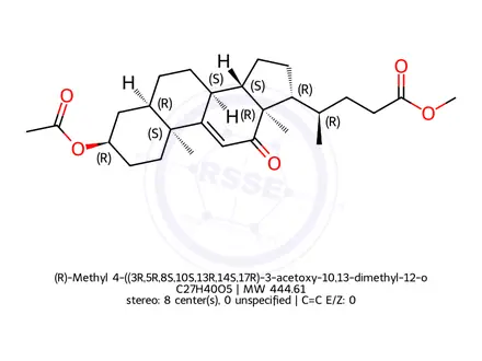 Chemical structure of (R)-Methyl 4-((3R,5R,8S,10S,13R,14S,17R)-3-acetoxy-10,13-dimethyl-12-oxo-2,3,4,5,6,7,8,10,12,13,14,15,16,17-tetradecahydro-1H-cyclopenta[a]phenanthren-17-yl)pentanoate