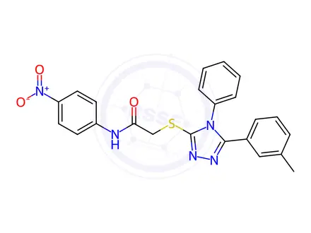 Chemical structure of N-(4-nitrophenyl)-2-((4-phenyl-5-(m-tolyl)-4H-1,2,4-triazol-3-yl)thio)acetamide