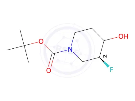 Chemical structure of (3S)-tert-Butyl 3-fluoro-4-hydroxypiperidine-1-carboxylate