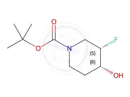 Chemical structure of (3S,​4R)​-​tert-​Butyl 3-​fluoro-​4-​hydroxypiperidine-​1-​carboxylate