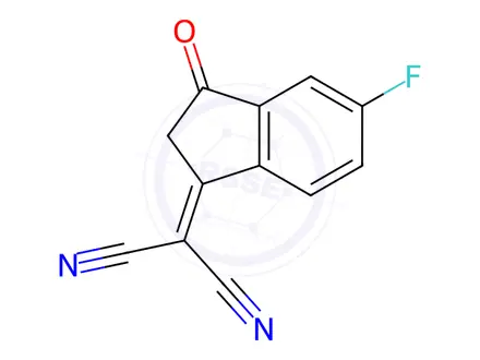Chemical structure of Propanedinitrile, 2-(5-fluoro-2,3-dihydro-3-oxo-1H-inden-1-ylidene)-