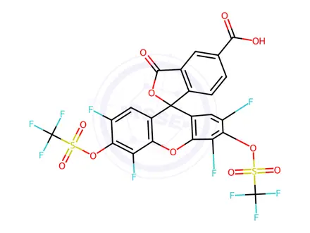 Chemical structure of Spiro[isobenzofuran-1(3H),9'-[9H]xanthene]-5-carboxylic acid, 2',4',5',7'-tetrafluoro-3-oxo-3',6'-bis[[(trifluoromethyl)sulfonyl]oxy]-