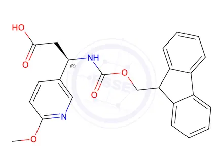 Chemical structure of (R)-3-((((9H-fluoren-9-yl)methoxy)carbonyl)amino)-3-(6-methoxypyridin-3-yl)propanoic acid