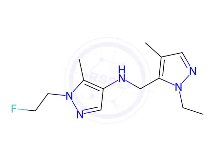 Chemical structure of N-[(1-ethyl-4-methyl-1H-pyrazol-5-yl)methyl]-1-(2-fluoroethyl)-5-methyl-1H-pyrazol-4-amine