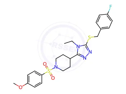 Chemical structure of 4-(4-Ethyl-5-((4-fluorobenzyl)thio)-4H-1,2,4-triazol-3-yl)-1-((4-methoxyphenyl)sulfonyl)piperidine