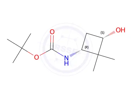 Chemical structure of Carbamic acid, N-[(1R,3S)-3-hydroxy-2,2-dimethylcyclobutyl]-, 1,1-dimethylethyl ester