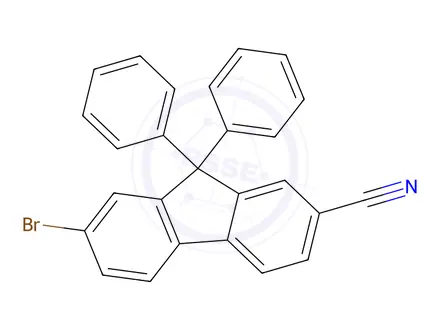 Chemical structure of 7-Bromo-9,9-diphenyl-9H-fluorene-2-carbonitrile