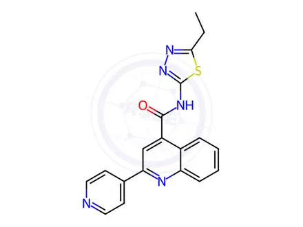 Chemical structure of N-(5-Ethyl-1,3,4-thiadiazol-2-yl)-2-(pyridin-4-yl)quinoline-4-carboxamide