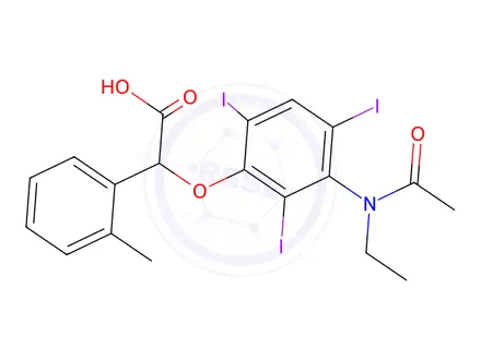 Chemical structure of 2-[3-(N-Ethylacetylamino)-2,4,6-triiodophenoxy]-2-(o-tolyl)acetic acid