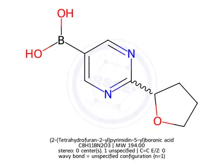 Chemical structure of (2-(Tetrahydrofuran-2-yl)pyrimidin-5-yl)boronic acid