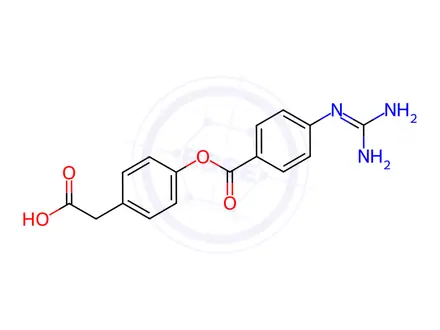 Chemical structure of 4-[[4-[(Aminoiminomethyl)amino]benzoyl]oxy]benzeneacetic Acid
