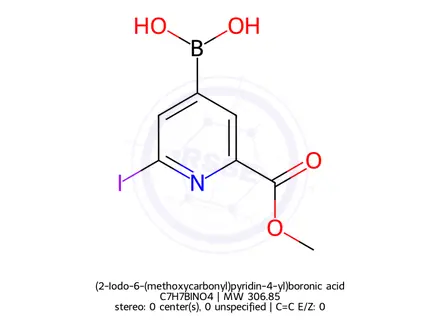 Chemical structure of (2-Iodo-6-(methoxycarbonyl)pyridin-4-yl)boronic acid