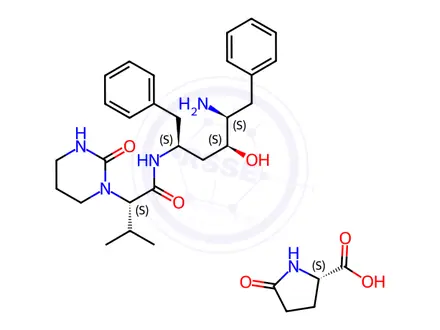 Chemical structure of N-(4-amino-1-benzyl-3-hydroxy-5-phenyl-pentyl)-3-methyl-2-(2-oxo-tetrahydro-pyrimidin-1-yl)-butyramide 5-oxopyrrolidine-2-carboxylic acid